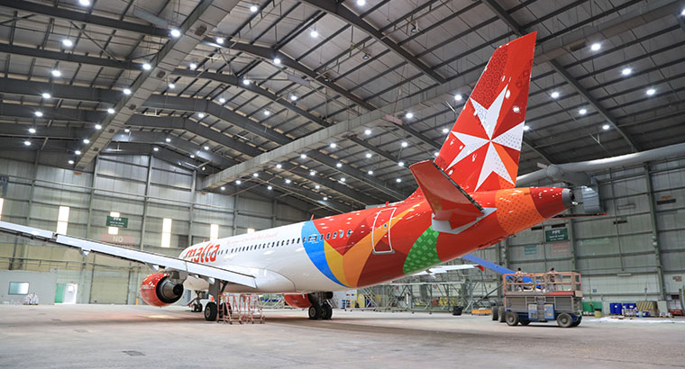 Air Malta liver paint at Etihad Airways Engineering